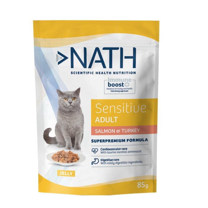 Nath Sensitive Adult Salmão e Peru em Gelatina Saquetas para gatos