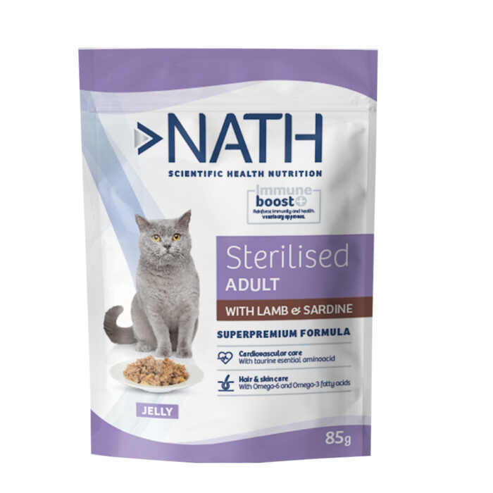 Nath Sterilised Adult Cordeiro e Sardinha em Gelatina Saquetas para gatos